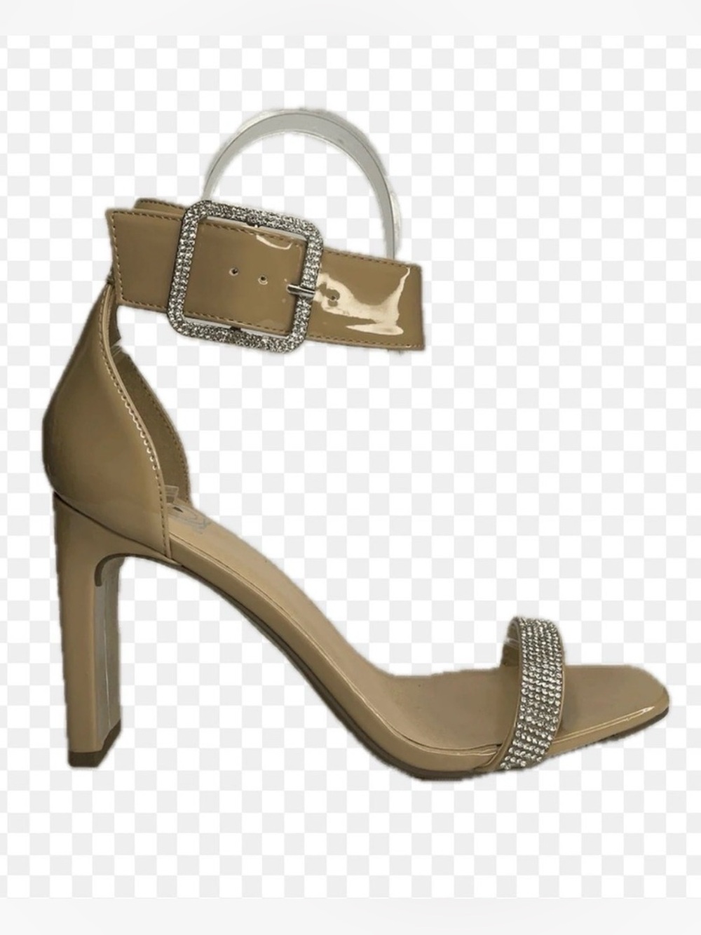 Delicious Beige Patent Ankle-Strap Heel with Crystal Buckle